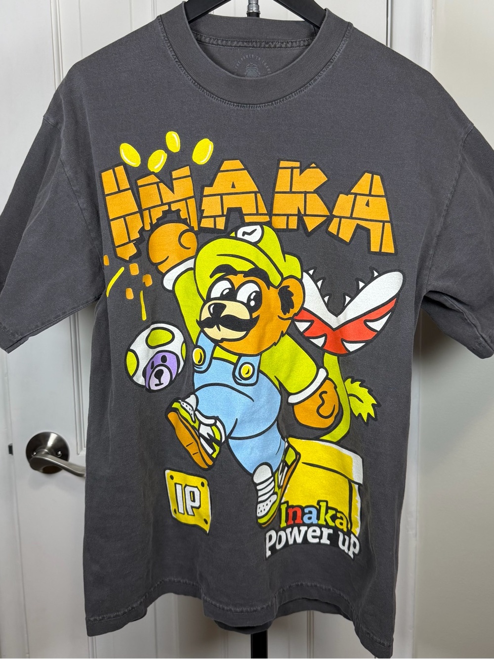 Inaka Power Nintendo Theme Graphic Bear Superhero Mario Tee in Charcoal Men’s M